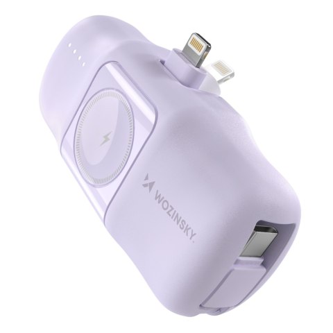 Mini powerbank 5000mAh 15W iPhone Lightning i ładowarką do Apple Watch - fioletowy Mini powerbank 5000mAh 15W iPhone Lightning i ładowarką do Apple Watch - fioletowy