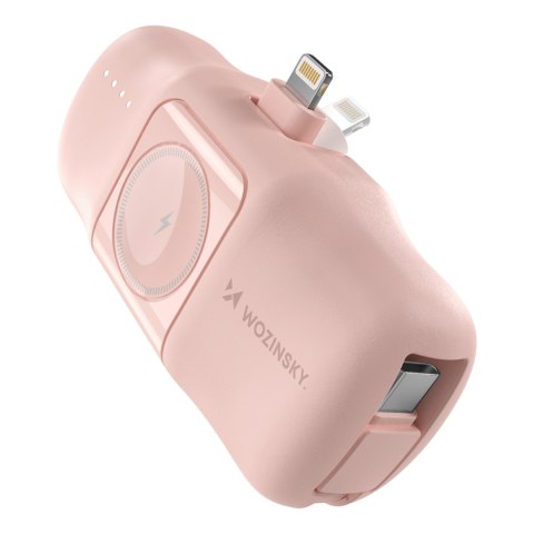 Mini powerbank 5000mAh 15W iPhone Lightning i ładowarką do Apple Watch - różowy Mini powerbank 5000mAh 15W iPhone Lightning i ładowarką do Apple Watch - różowy