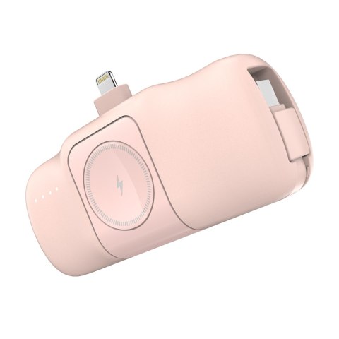 Mini powerbank 5000mAh 15W iPhone Lightning i ładowarką do Apple Watch - różowy Mini powerbank 5000mAh 15W iPhone Lightning i ładowarką do Apple Watch - różowy