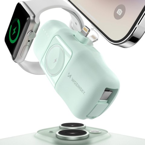 Mini powerbank 5000mAh 15W iPhone Lightning i ładowarką do Apple Watch - zielony Mini powerbank 5000mAh 15W iPhone Lightning i ładowarką do Apple Watch - zielony