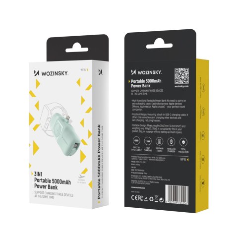 Mini powerbank 5000mAh 15W iPhone Lightning i ładowarką do Apple Watch - zielony Mini powerbank 5000mAh 15W iPhone Lightning i ładowarką do Apple Watch - zielony