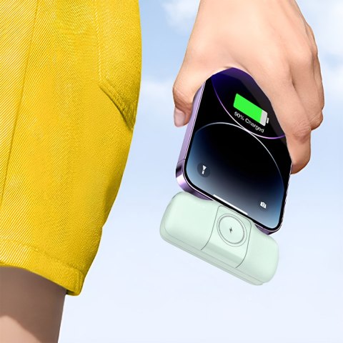 Mini powerbank 5000mAh 15W iPhone Lightning i ładowarką do Apple Watch - zielony Mini powerbank 5000mAh 15W iPhone Lightning i ładowarką do Apple Watch - zielony