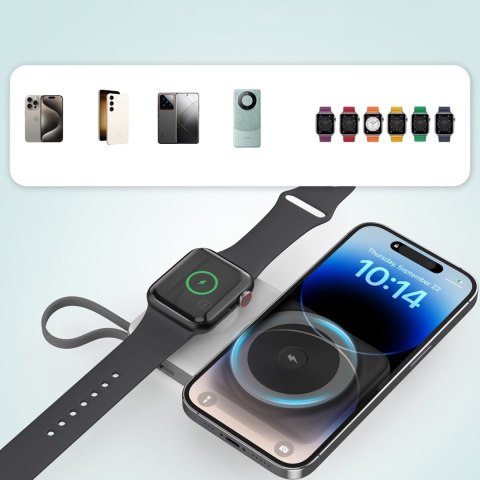 Power bank 10000mAh LED USB-C USB-A Lightning MagSafe Apple Watch - biały Power bank 10000mAh LED USB-C USB-A Lightning MagSafe Apple Watch - biały