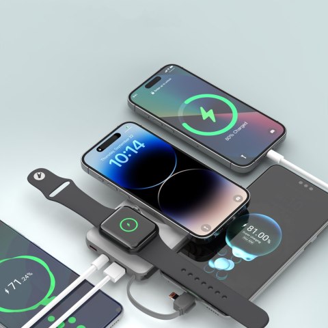 Power bank 10000mAh LED USB-C USB-A Lightning MagSafe Apple Watch - biały Power bank 10000mAh LED USB-C USB-A Lightning MagSafe Apple Watch - biały