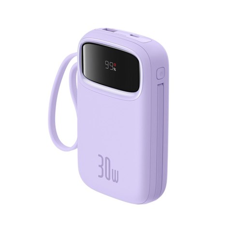 Power bank 10000mAh QPow 2 30W z wbudowanymi kablami USB-C - fioletowy Power bank 10000mAh QPow 2 30W z wbudowanymi kablami USB-C - fioletowy