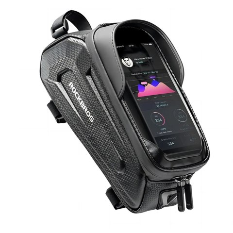 Sakwa rowerowa na ramę pancerna z kieszonką na telefon nawigację 1.7l - czarna Sakwa rowerowa na ramę pancerna z kieszonką na telefon nawigację 1.7l - czarna