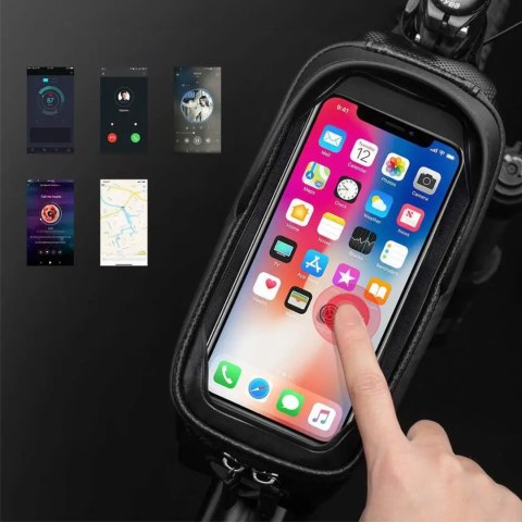 Sakwa rowerowa na ramę pancerna z kieszonką na telefon nawigację 1.7l - czarna Sakwa rowerowa na ramę pancerna z kieszonką na telefon nawigację 1.7l - czarna