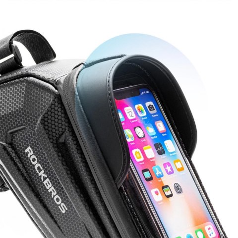 Sakwa rowerowa na ramę pancerna z kieszonką na telefon nawigację 1.7l - czarna Sakwa rowerowa na ramę pancerna z kieszonką na telefon nawigację 1.7l - czarna