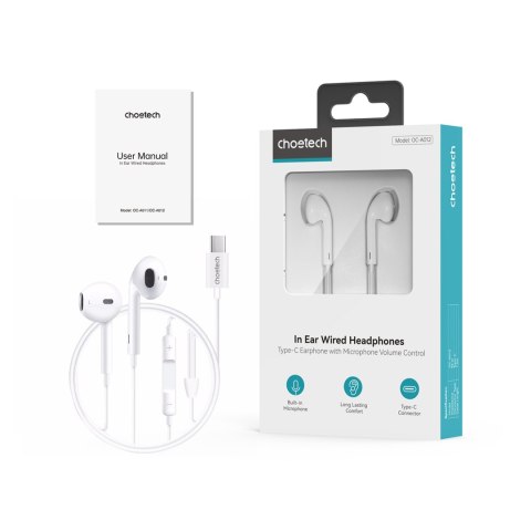 Słuchawki douszne USB-C z przewodem 1.2m - białe Słuchawki douszne USB-C z przewodem 1.2m - białe