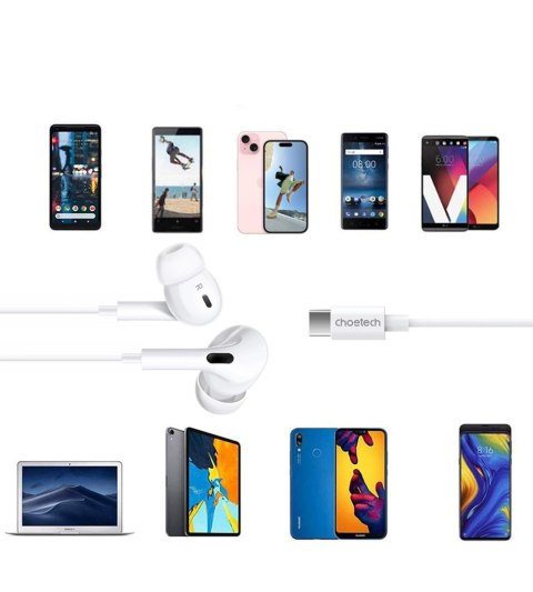 Słuchawki douszne USB-C z przewodem 1.2m - białe Słuchawki douszne USB-C z przewodem 1.2m - białe