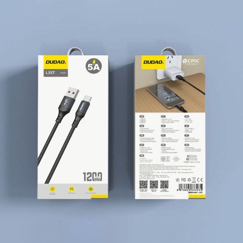 Kabel przewód z oplotem L3ST USB-A - USB-C 5A 1.2m - czarny Kabel przewód z oplotem L3ST USB-A - USB-C 5A 1.2m - czarny