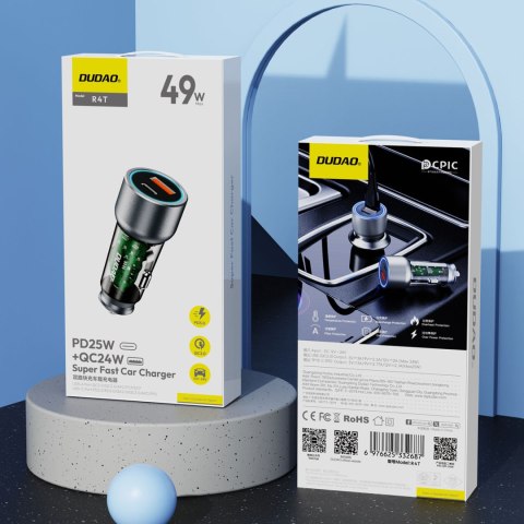 Ładowarka samochodowa R4T 30W USB-A USB-C - szara Ładowarka samochodowa R4T 30W USB-A USB-C - szara