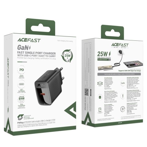 Ładowarka sieciowa A104 GaN USB-C PD SFC 25W - czarna Ładowarka sieciowa A104 GaN USB-C PD SFC 25W - czarna