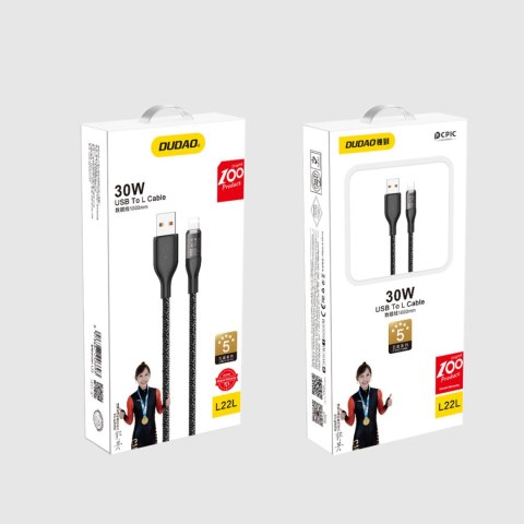 Przewód kabel do szybkiego ładowania USB - Lightning 30W 1m szary Przewód kabel do szybkiego ładowania USB - Lightning 30W 1m szary