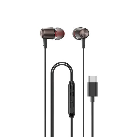 Słuchawki douszne przewodowe z mikrofonem i pilotem USB-C 1.2 m - czarne Słuchawki douszne przewodowe z mikrofonem i pilotem USB-C 1.2 m - czarne