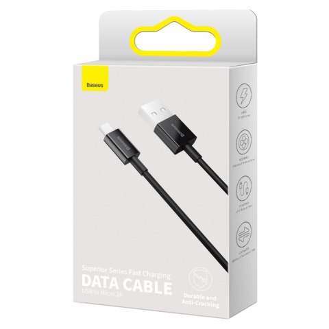 Kabel przewód Superior USB-A - micro USB 2A 2m - czarny Kabel przewód Superior USB-A - micro USB 2A 2m - czarny