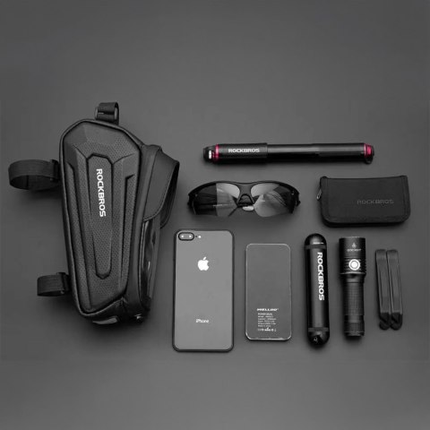 Sakwa rowerowa na ramę pancerna z kieszonką na telefon nawigację 1.7l + pokrowiec - czarna Sakwa rowerowa na ramę pancerna z kieszonką na telefon nawigację 1.7l + pokrowiec - czarna