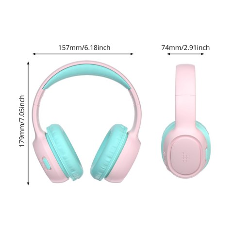 Słuchawki bezprzewodowe KH02 Bluetooth dla dzieci bezpieczne z kontrolą głośności - różowe Słuchawki bezprzewodowe KH02 Bluetooth dla dzieci bezpieczne z kontrolą głośności - różowe
