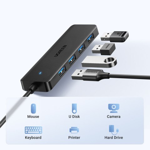 HUB rozdzielacz portu USB-A 3.0 na 4 porty USB-A 3.0 kabel 1m - czarny HUB rozdzielacz portu USB-A 3.0 na 4 porty USB-A 3.0 kabel 1m - czarny