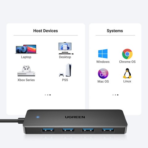 HUB rozdzielacz portu USB-A 3.0 na 4 porty USB-A 3.0 kabel 1m - czarny HUB rozdzielacz portu USB-A 3.0 na 4 porty USB-A 3.0 kabel 1m - czarny