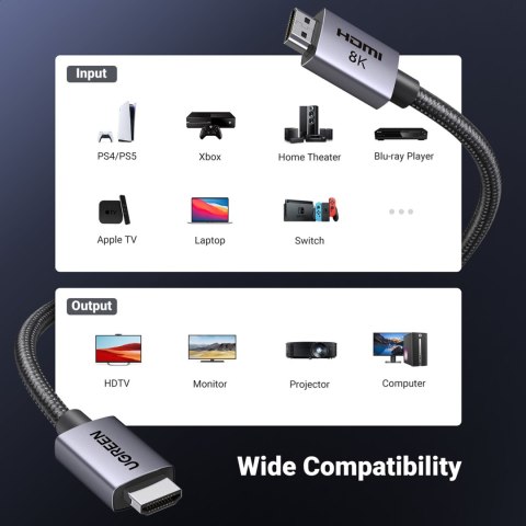 Kabel przewód HDMI 2.1 8K certyfikowany VRR QMS QFT ALLM 3m - szary Kabel przewód HDMI 2.1 8K certyfikowany VRR QMS QFT ALLM 3m - szary