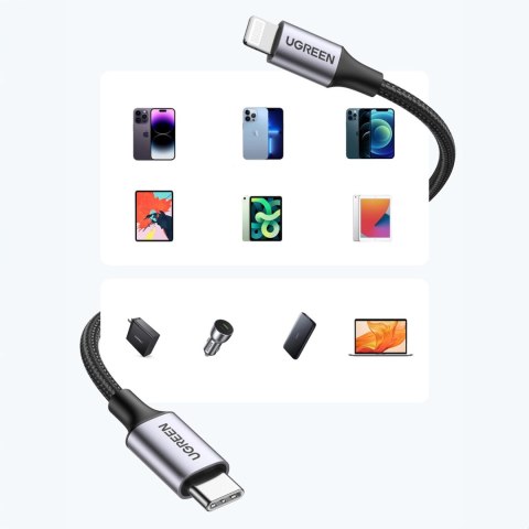 Kabel przewód do iPhone Lightning - USB-C 2.0 MFi 1m - szary Kabel przewód do iPhone Lightning - USB-C 2.0 MFi 1m - szary
