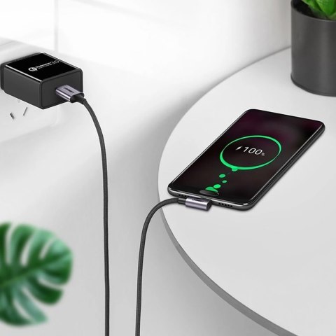 Kabel przewód kątowy USB-A - USB-C 3A 3m - szary Kabel przewód kątowy USB-A - USB-C 3A 3m - szary