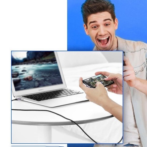 Kabel przewód kątowy USB-A - USB-C 3A 3m - szary Kabel przewód kątowy USB-A - USB-C 3A 3m - szary