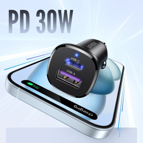 Ładowarka samochodowa USB-C USB-A 30W - czarna Ładowarka samochodowa USB-C USB-A 30W - czarna