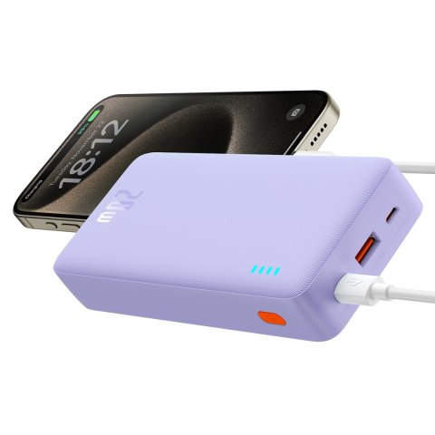 Powerbank 20000mAh Airpow Fast Charge 20W z kablem USB USB-C 50cm - fioletowy Powerbank 20000mAh Airpow Fast Charge 20W z kablem USB USB-C 50cm - fioletowy