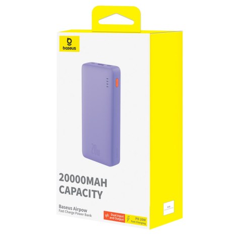 Powerbank 20000mAh Airpow Fast Charge 20W z kablem USB USB-C 50cm - fioletowy Powerbank 20000mAh Airpow Fast Charge 20W z kablem USB USB-C 50cm - fioletowy