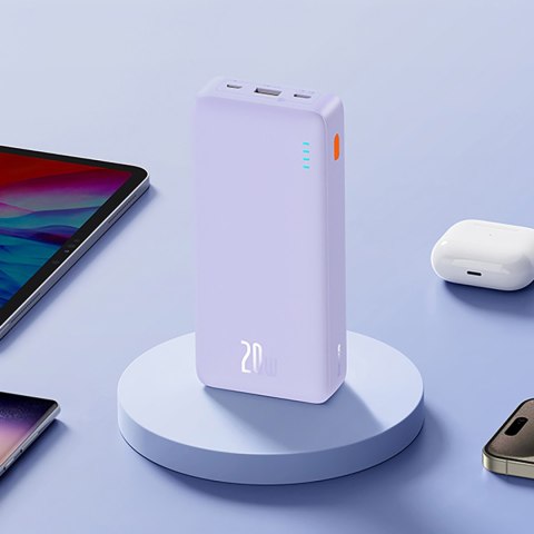 Powerbank 20000mAh Airpow Fast Charge 20W z kablem USB USB-C 50cm - fioletowy Powerbank 20000mAh Airpow Fast Charge 20W z kablem USB USB-C 50cm - fioletowy