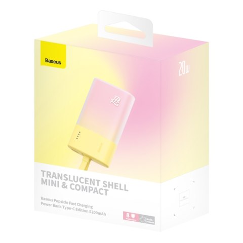 Powerbank Popsicle 5200mAh 20W z kablem Lightning 60W/20V/3A/30cm - zółto-różowy Powerbank Popsicle 5200mAh 20W z kablem Lightning 60W/20V/3A/30cm - zółto-różowy