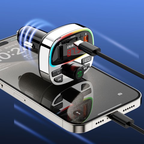 Transmiter samochodowy R2PRO+ z portami ładowania PD 25W Bluetooth 5.3 RGB - czarno-srebrny Transmiter samochodowy R2PRO+ z portami ładowania PD 25W Bluetooth 5.3 RGB - czarno-srebrny