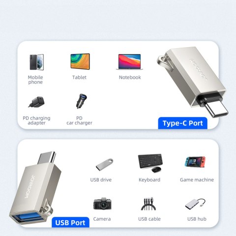 Adapter przejściówka USB-C (męski) - USB-A (żeński) z oczkiem na smycz - srebrny Adapter przejściówka USB-C (męski) - USB-A (żeński) z oczkiem na smycz - srebrny