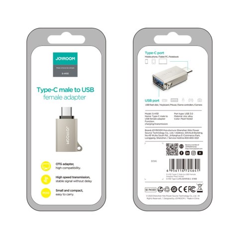 Adapter przejściówka USB-C (męski) - USB-A (żeński) z oczkiem na smycz - srebrny Adapter przejściówka USB-C (męski) - USB-A (żeński) z oczkiem na smycz - srebrny