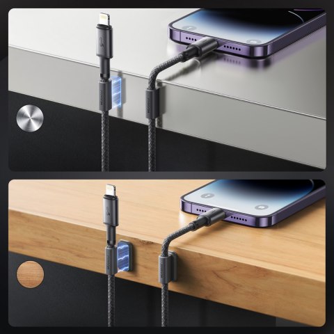 Kabel przewód USB-A - iPhone Lightning z organizerem uchwytem magnetycznym 1.2m - szary Kabel przewód USB-A - iPhone Lightning z organizerem uchwytem magnetycznym 1.2m - szary