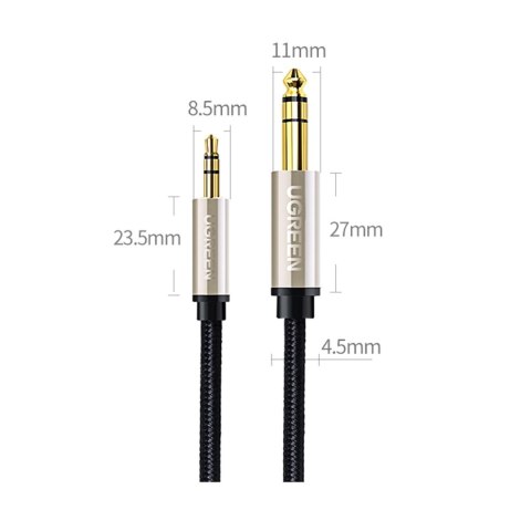 Kabel przewód audio TRS mini jack 3.5mm - jack 6.35mm 5m - szary Kabel przewód audio TRS mini jack 3.5mm - jack 6.35mm 5m - szary