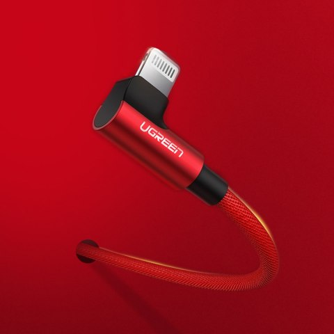 Kabel przewód kątowy iPhone Lightning - USB-A MFi 2.4A 1m - czerwony Kabel przewód kątowy iPhone Lightning - USB-A MFi 2.4A 1m - czerwony