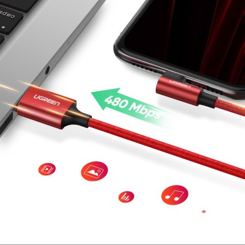 Kabel przewód kątowy iPhone Lightning - USB-A MFi 2.4A 1m - czerwony Kabel przewód kątowy iPhone Lightning - USB-A MFi 2.4A 1m - czerwony