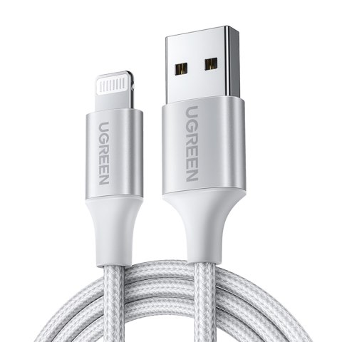Kabel przewód w oplocie USB-A - iPhone Lightning MFi 2m - srebrny Kabel przewód w oplocie USB-A - iPhone Lightning MFi 2m - srebrny