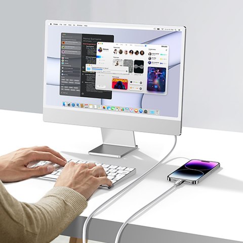 Kabel przewód w oplocie USB-A - iPhone Lightning MFi 2m - srebrny Kabel przewód w oplocie USB-A - iPhone Lightning MFi 2m - srebrny
