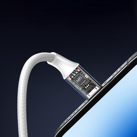 Kabel przewód w oplocie USB-A - iPhone Lightning MFi 2m - srebrny Kabel przewód w oplocie USB-A - iPhone Lightning MFi 2m - srebrny