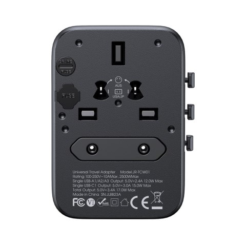 Ładowarka adapter podróżny uniwersalny 17W EU / US / UK / JP / AU / CN - czarny Ładowarka adapter podróżny uniwersalny 17W EU / US / UK / JP / AU / CN - czarny