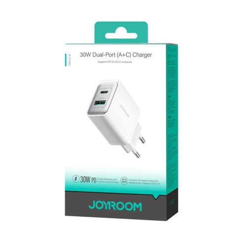 Ładowarka sieciowa USB-C - USB-A 30W PD - biała Ładowarka sieciowa USB-C - USB-A 30W PD - biała