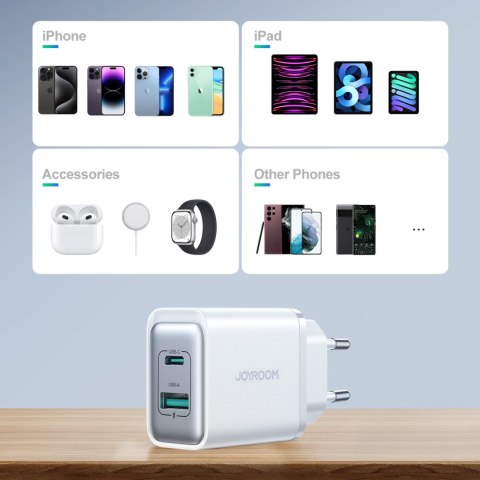 Ładowarka sieciowa USB-C - USB-A 30W PD - biała Ładowarka sieciowa USB-C - USB-A 30W PD - biała