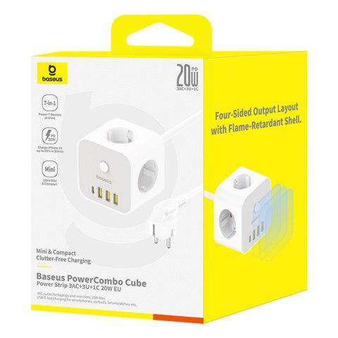 7w1 Listwa zasilająca KOSTKA PowerCombo 3x AC / 3x USB-A / 1x USB-C 20W 1.5 m - biała 7w1 Listwa zasilająca KOSTKA PowerCombo 3x AC / 3x USB-A / 1x USB-C 20W 1.5 m - biała