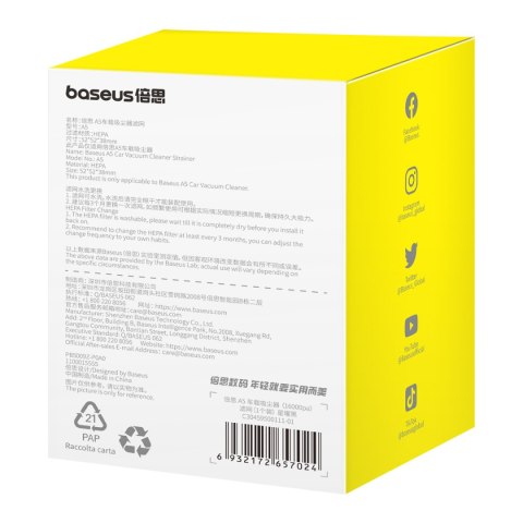 Filtr HEPA do odkurzacza Baseus A5 C30459500111-01 Filtr HEPA do odkurzacza Baseus A5 C30459500111-01