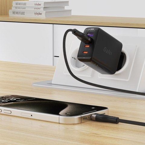 Kabel przewód USB-A - USB-C 3A z magnetycznym organizerem 1.2m - czarny Kabel przewód USB-A - USB-C 3A z magnetycznym organizerem 1.2m - czarny