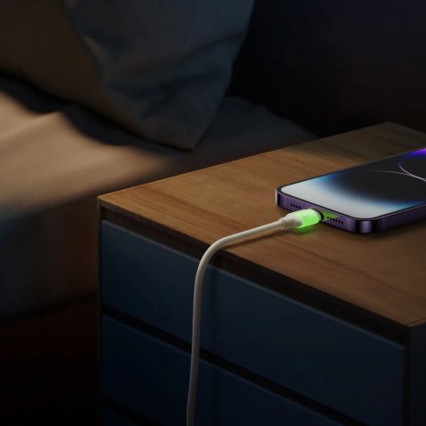 Kabel przewód USB-A - iPhone Lightning z fluorescencyjną końcówką 3A 2m - beżowy Kabel przewód USB-A - iPhone Lightning z fluorescencyjną końcówką 3A 2m - beżowy